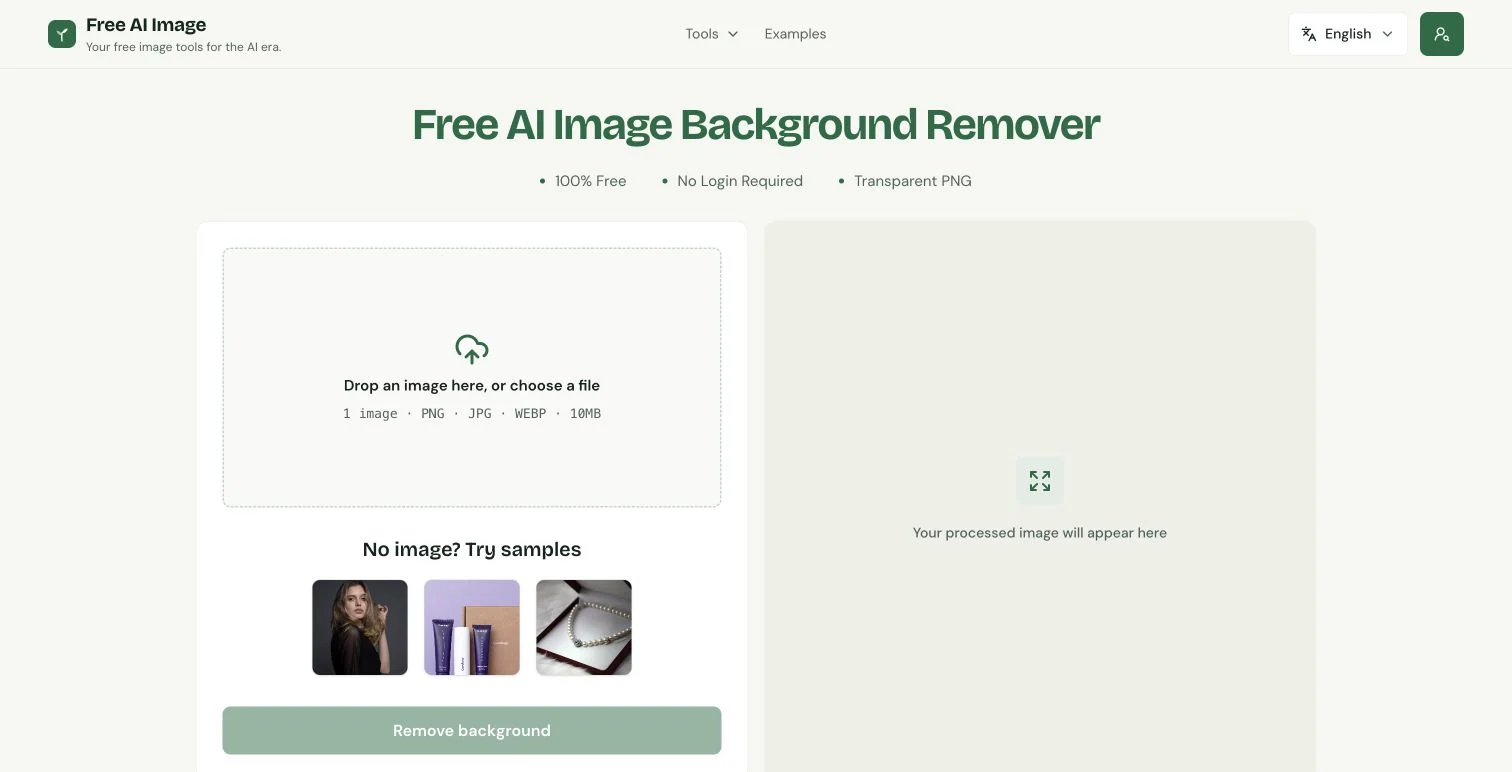 Free AI Image Background Remover upload interface