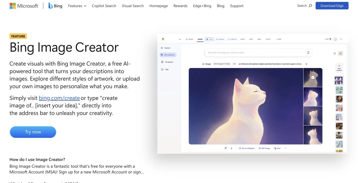 Microsoft Bing Image Creator official product page