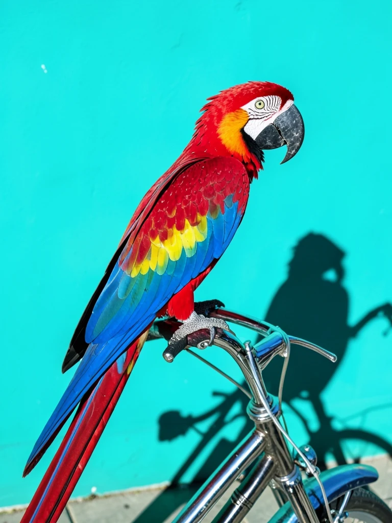 Macaw and chrome bicycle